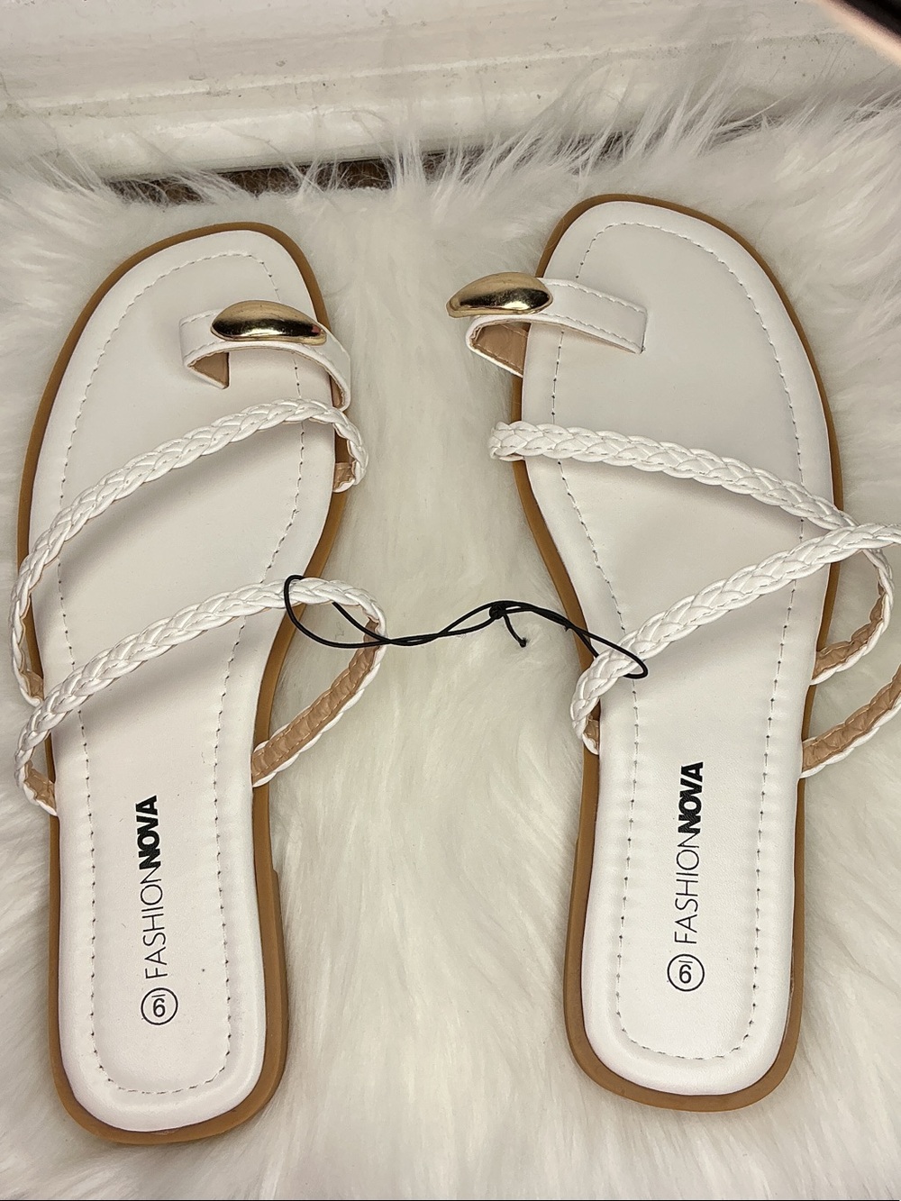 White Braided Toe-Ring Sandals